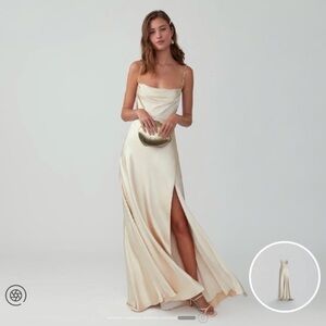 Fame and Partners Strappy Draped Maxi Dress Champagne Ivory Size 2, Like New